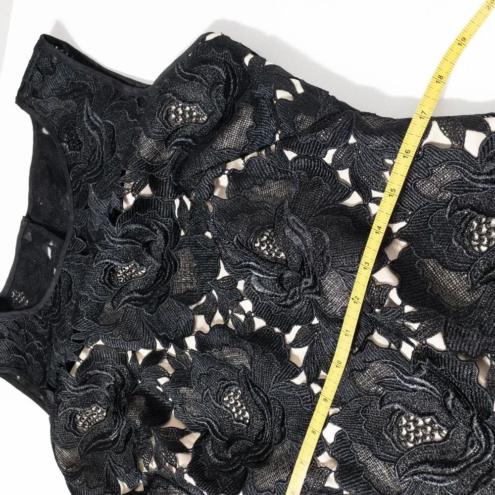 White House Black Market Lace Sleeveless Dress Black Floral Design 10 Formal - Picture 5 of 10